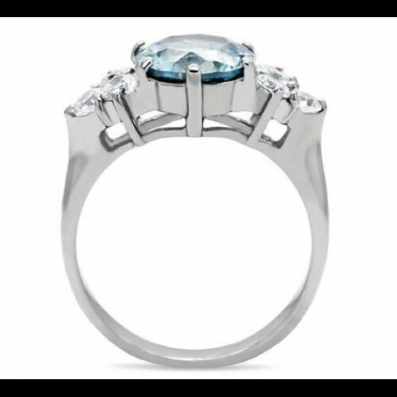 STAINLESS STEEL Simulated London Blue Topaz Ring - Picture 11 of 12